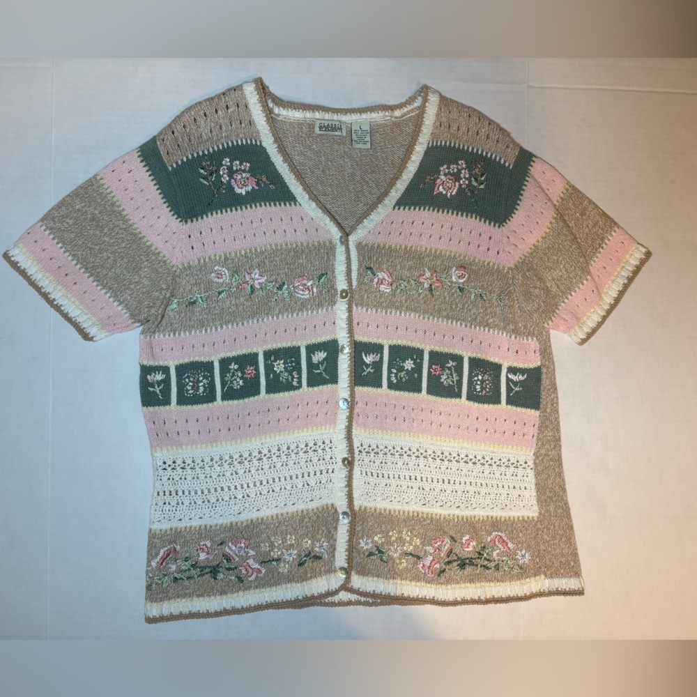 Classic Elements VTG cottagecore ramie & cotton blend embroidery floral crochet - Picture 6 of 6